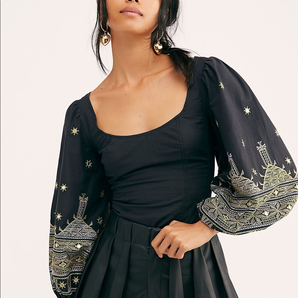 NWT Free People Katie Bug Embroidered Blouse size M